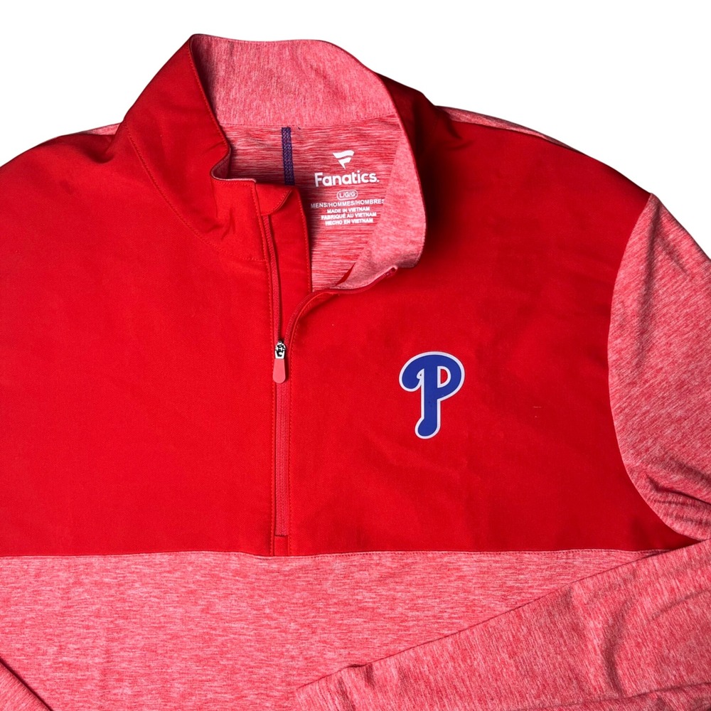 Fanatics Philadelphia Phillies Pullover Mens Large Red Quarter Zip MLB Logo